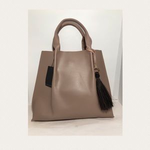 Oliveve Maggie Leather Tote in Mink Color w Tassel